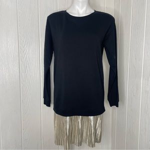 Massimo Fabbro Dress M Black Accordion Gold Lame’ Long Sleeves